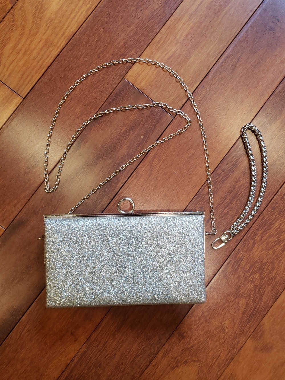 Brick Style Gold and Silver Crossbody Clutch Wristlet with Gold Tone Metal